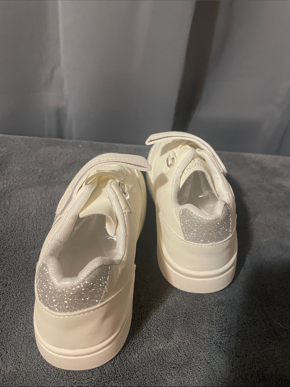 Kids White Velcro & Lace Sneakers with Silver Accent - Picture 3 of 5
